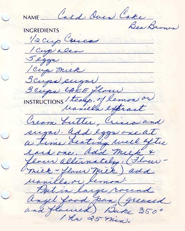 Cold Oven Cake recipe